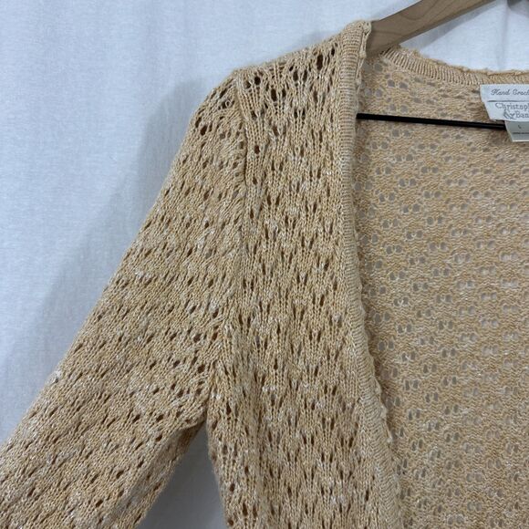 Christopher & Banks Handknit Crochet Open From Butter Yellow Cardigan Women’s L - Picture 4 of 8